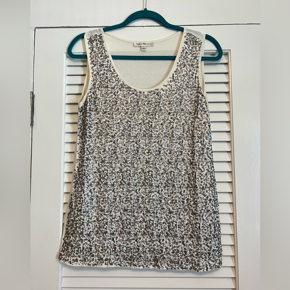 Sequin blouse size large, silver